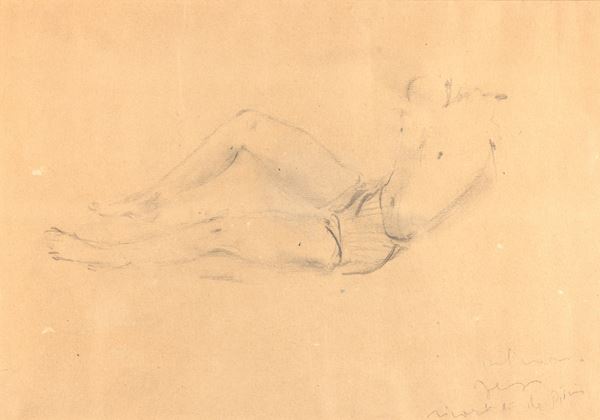 Nudo disteso acefalo - Paesaggio con figure in campagna con arco