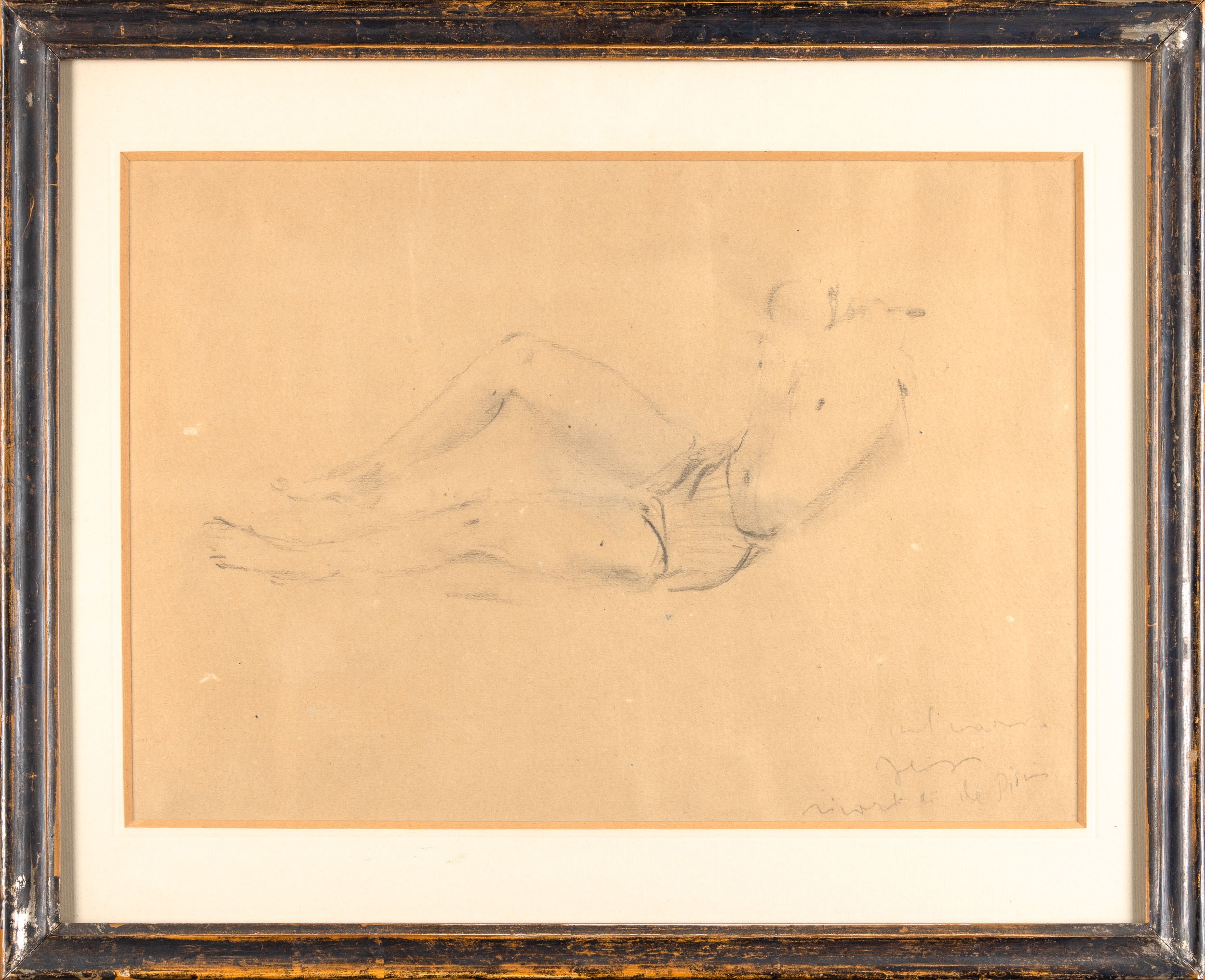 Filippo De Pisis - Nudo disteso acefalo - Paesaggio con figure in campagna, matita su carta