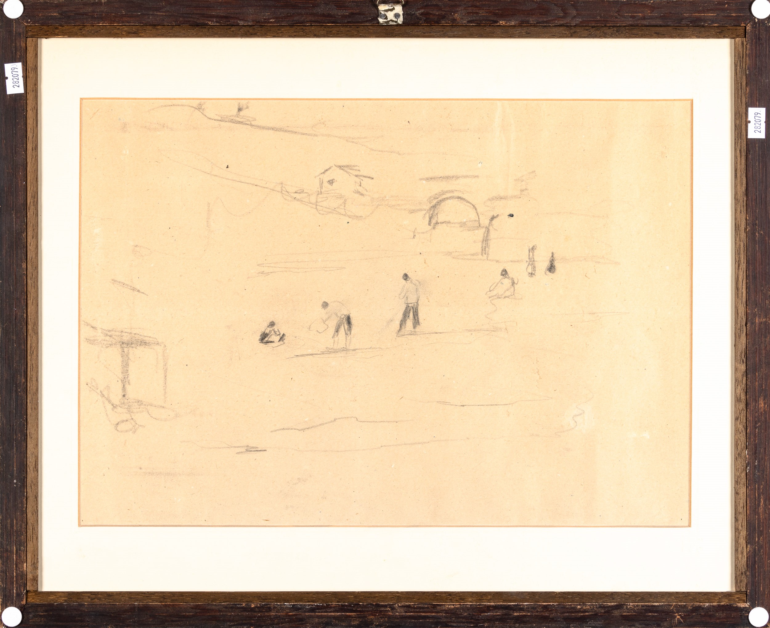 Filippo De Pisis - Nudo disteso acefalo - Paesaggio con figure in campagna, matita su carta