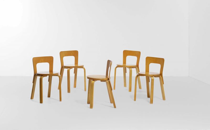 Alvar Aalto : Cinque sedie Artek, mod. 68  - Auction Design Lab - Cambi Casa d'Aste