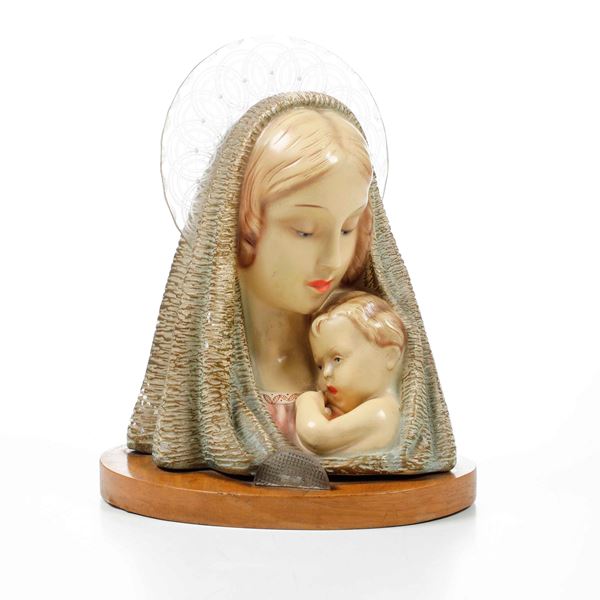 Scultura di busto di Madonna con bambino, XX secolo. 