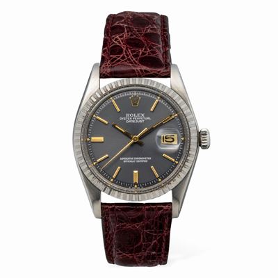 Semplice ed Elegante Datejust Ref 1603 in Acciaio con Ghiera Godronata, Quadrante Grigio Antracit...
