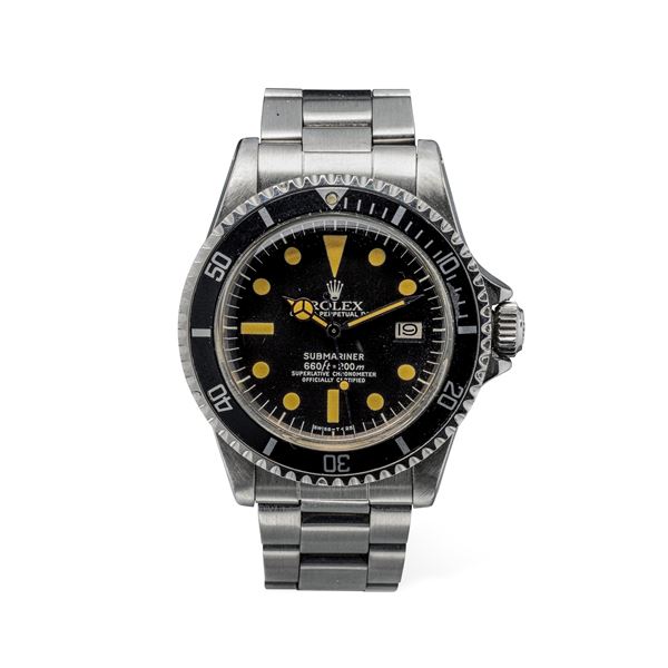 Rolex - Sporty Submariner ref 1680 in steel, matt black dial with tritium markers, metal black revolving bezel, automatic movement with date display