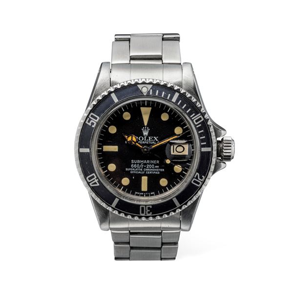 Rolex - Sporty Submariner ref 1680 in steel, matt black dial with tritium markers, slightly faded metal black revolving bezel, automatic movement with date display
