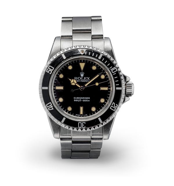Rolex - Iconic Submariner ref 5513 transitional stainless steel with plastic glass and glossy black dial "Shot glasses", automatic movement and Oyster bracelet