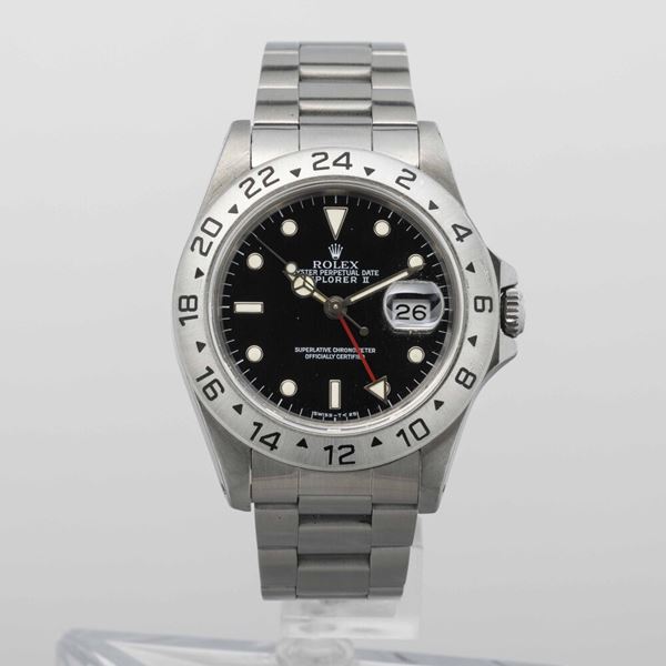 Rolex - Sporty and legendary Explorer II ref 16570 stainless steel, automatic with date display and 24-hour display on the dial, black dial tritium luminescence