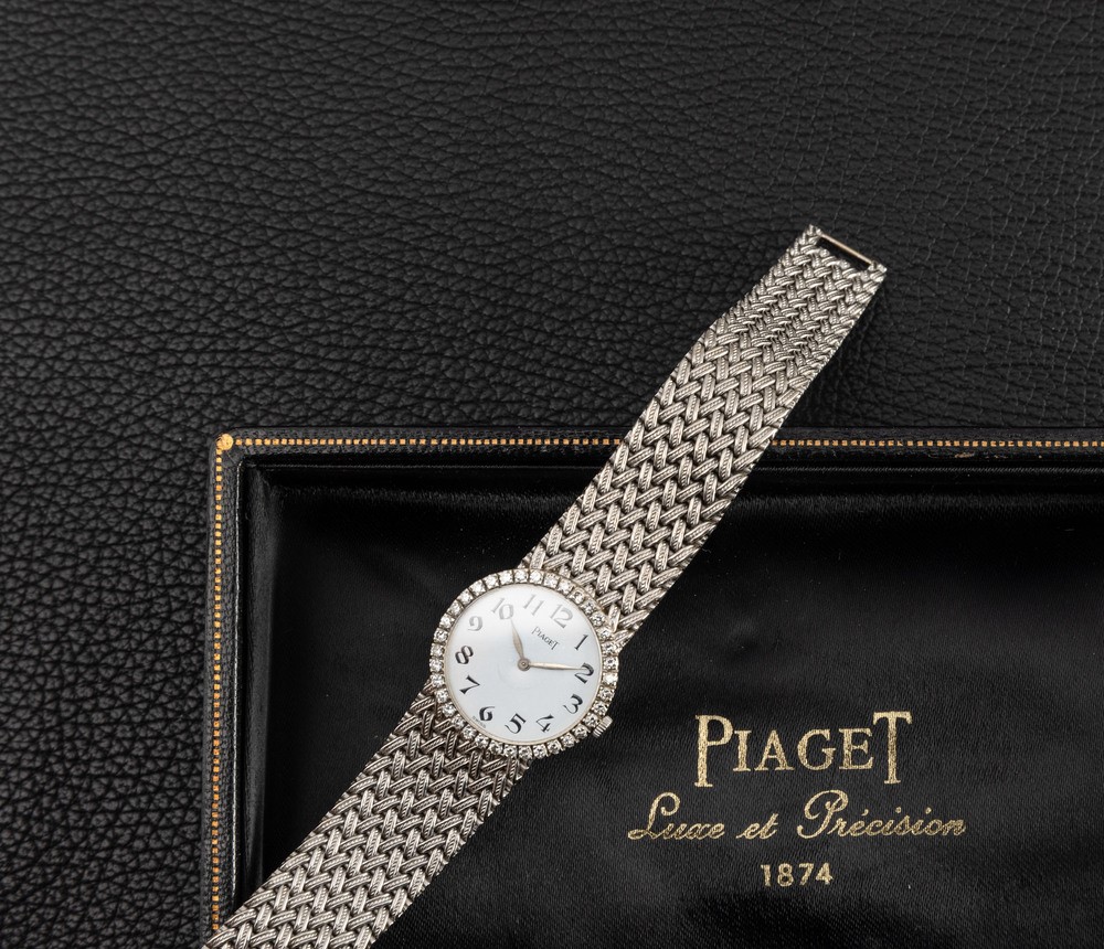 Piaget - Raffinato Orologio in Oro Bianco 18k con Bracciale a Maglia Intrecciata Integrato, Ghier...