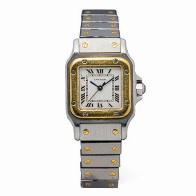 Iconico Santos Lady Acciaio e Oro Movimento Automatico, Quadrante Bianco con Numeri Romani e Minu...