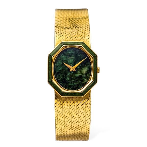 Elegant octagonal yellow gold watch embellished with Jadeite dial and ring, hand-wound movement and  [..]