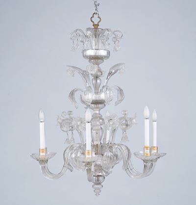 Lampadario in Vetro di Murano a Sei Luci. XX Secolo