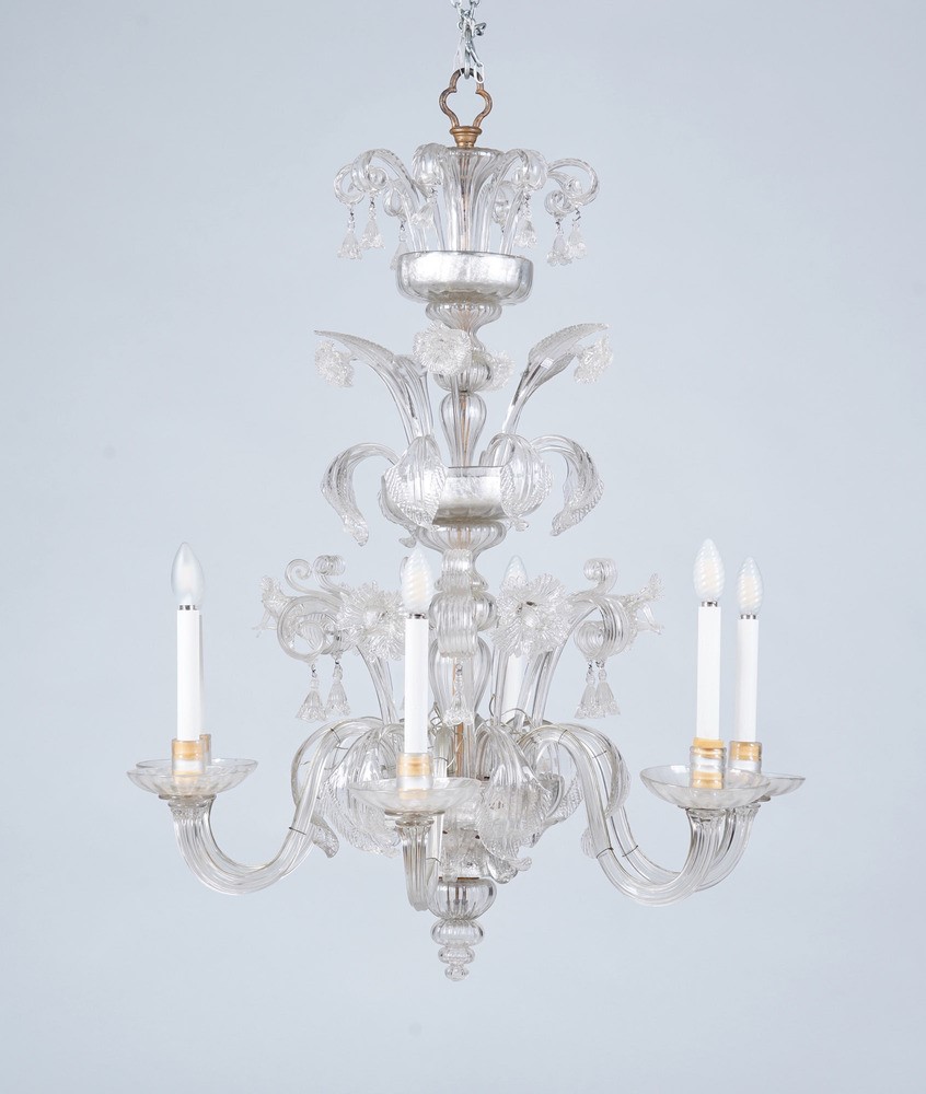 Lampadario in Vetro di Murano a Sei Luci. XX Secolo
