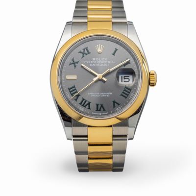 Datejust Wimbledon, Ref 126203, in Acciaio e Oro Giallo 18k con Quadrante Ardesia e Numeri Romani...