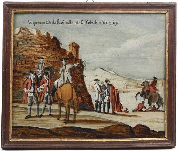 Scuola del XVIII secolo Paesaggi con soldati