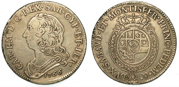 REGNO DI SARDEGNA. CARLO EMANUELE III DI SAVOIA, 1730-1773. Mezzo Scudo 1766.