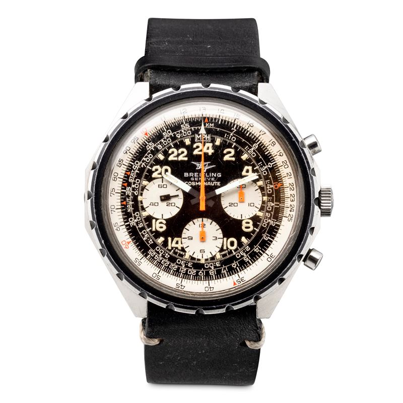 Breitling : Rare Navitimer Cosmonaut chronograph manual winding three counters with 24-hour indication, rotating inner dial, glossy black dial with luminous Arabic numerals  - Auction Wrist Watches - Cambi Casa d'Aste