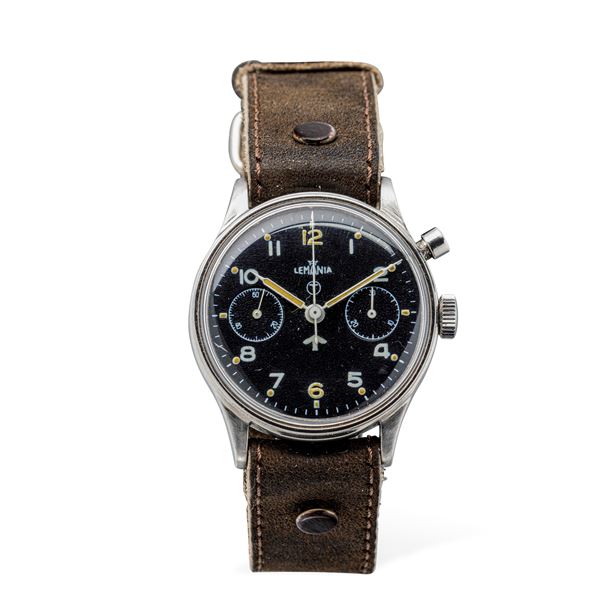 Rare stainless steel monopulsant chronograph supplied to the British Navy with polished black dial and  [..]