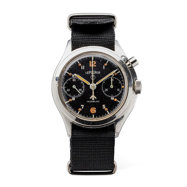 Rare monopusher chronograph with two steel subdials with screw-down case back assigned to the British  [..]
