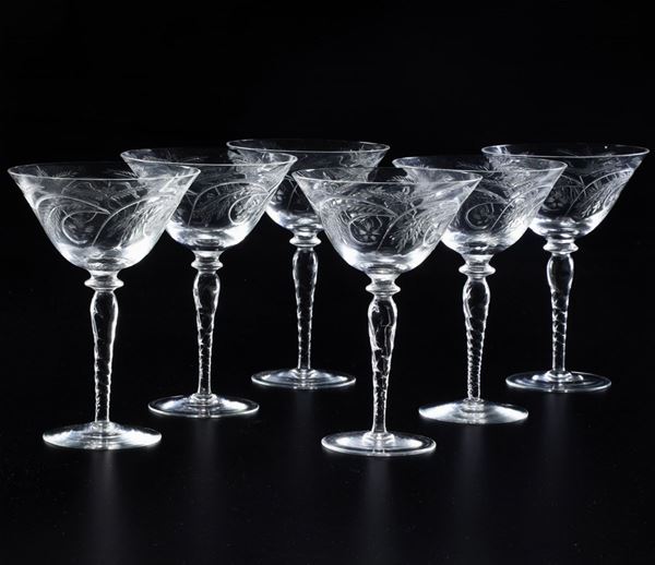 Dodici coppe da champagne USA, Ohio, Manifattura di Tiffin, metà del XX secolo circa 