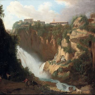Vedute con le Cascate di Tivoli e il Tempio di Vesta
