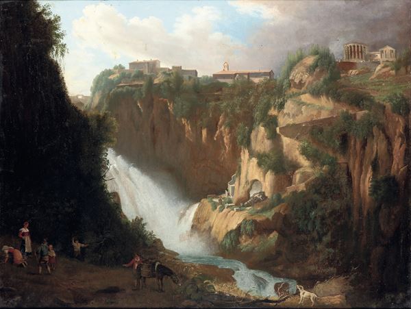 Hubert Robert - Vedute con le cascate di Tivoli e il Tempio di Vesta
