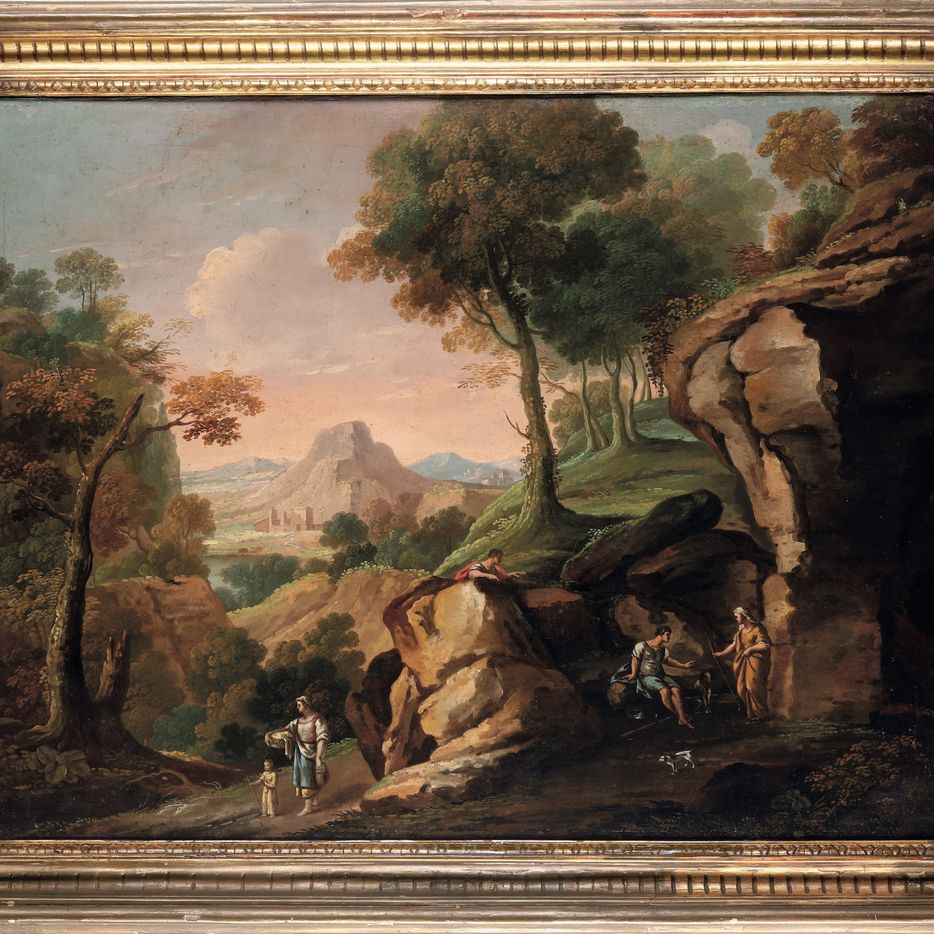 Hubert Robert - Vedute con le Cascate di Tivoli e il Tempio di Vesta