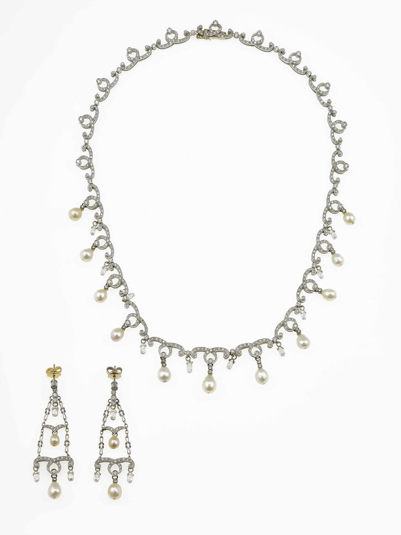 Natural pearl, diamond, gold and platinum demi-parure  - Auction Fine Jewels - Cambi Casa d'Aste