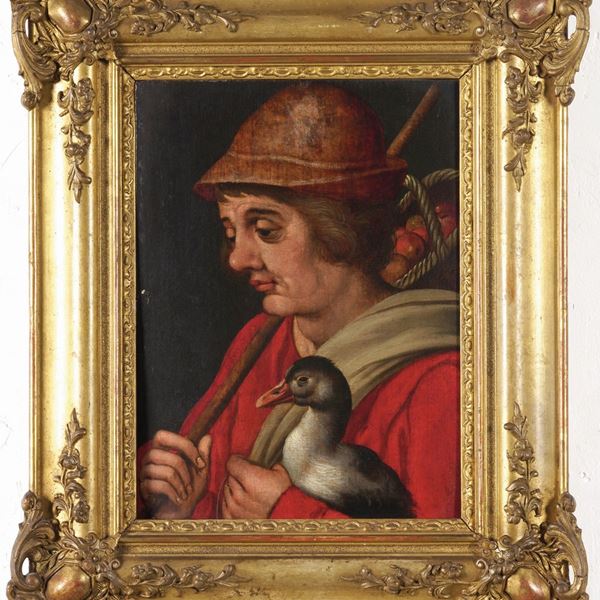 Scuola del XVIII secolo Figura di contadino con papera