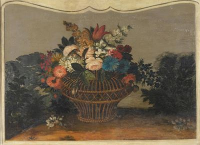 Scuola del XIX Secolo Natura Morta con Cesto di Fiori