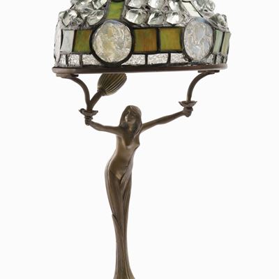 Lampada in Metallo e Vetri in Stile Liberty