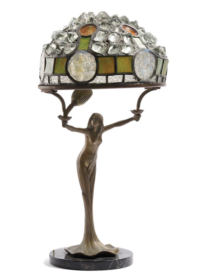 Lampada in metallo e vetri in stile liberty  - Asta Antiquariato Luglio - Cambi Casa d'Aste