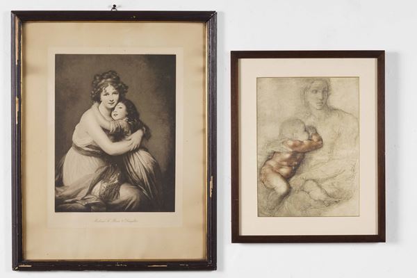 Due Stampe diverse raffiguranti maternità