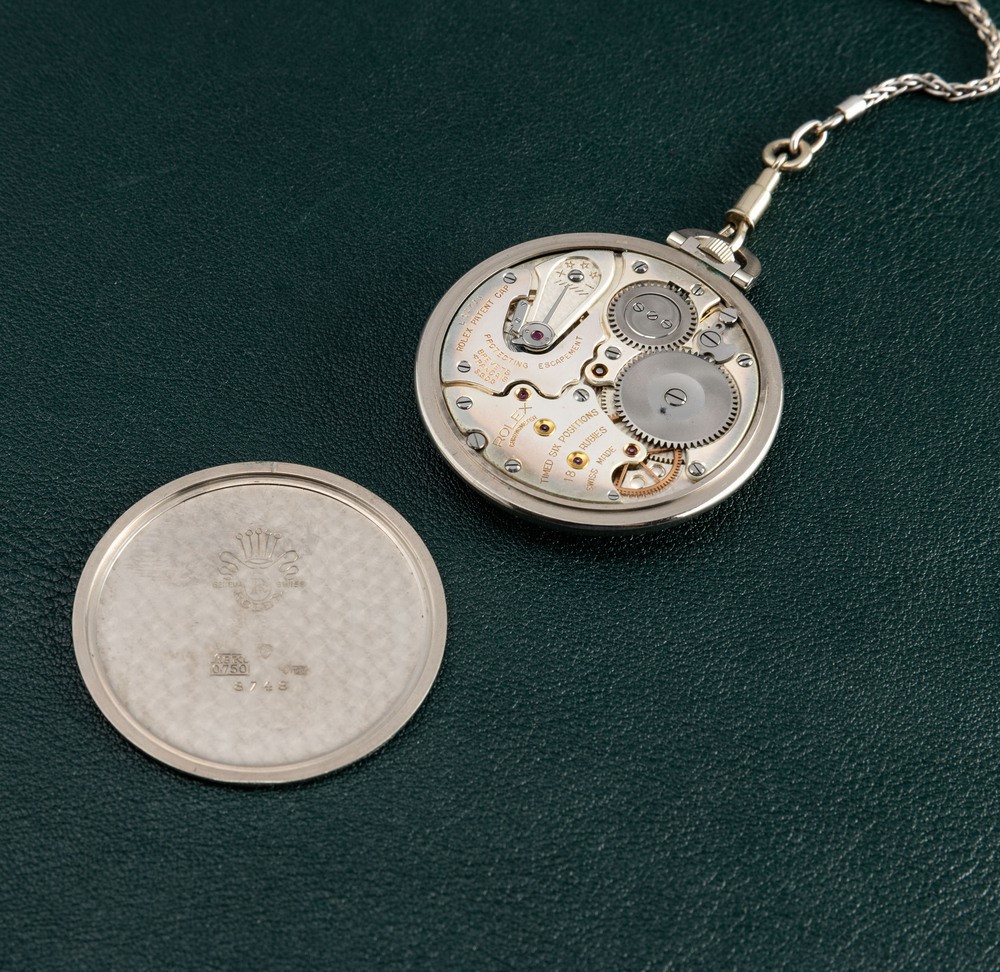 Rolex - Raro e Straordinario Dress Watch Ref 8748 in Oro Bianco 18k, Quadrante Argentato a Nido D...
