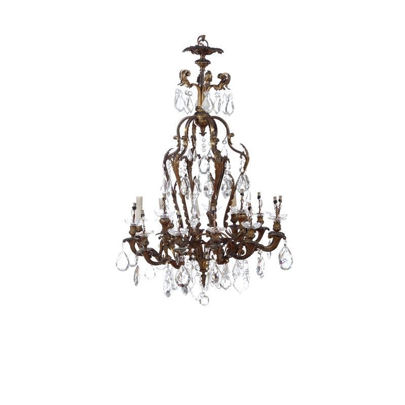 Lampadario in bronzo dorato e cristalli. XIX secolo  - Auction Antiques - Cambi Casa d'Aste