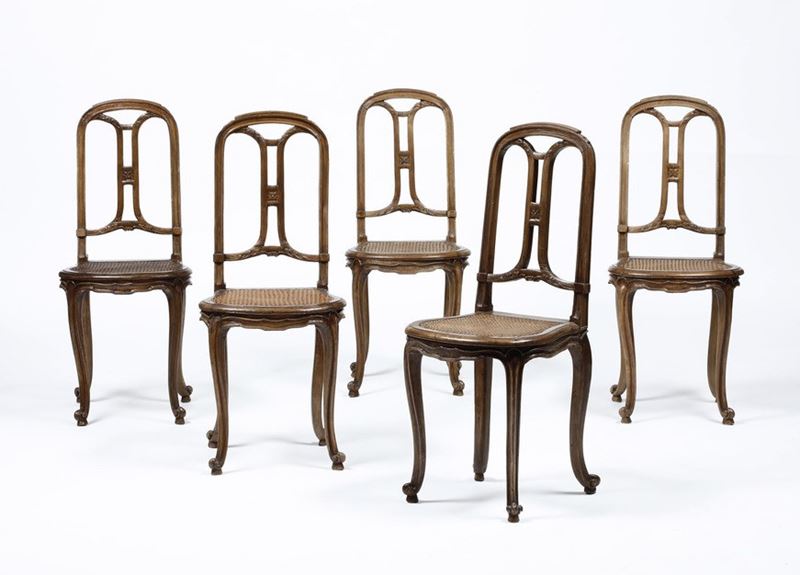 Cinque sedie in legno intagliato  - Asta Antiquariato - Cambi Casa d'Aste