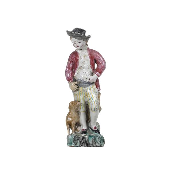 Figurina di ragazzo con cane.<BR>Savona, 1780-1790 circa.