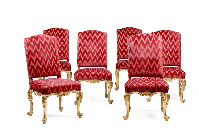 Sei sedie in legno intagliato e dorato. XVIII secolo  - Asta Dimore Italiane - Cambi Casa d'Aste