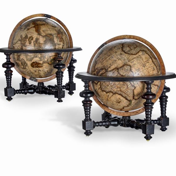 Planisfero terrestre e planisfero celeste. Giuseppe de Rossi su incisioni di Jodocus Hondius. Roma 1614-1615