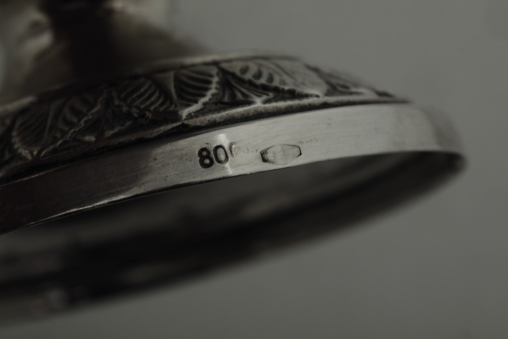Due Salsiere in Argento. Argenteria Italiana del XX Secolo. una con Manico a Volute e Piattino, A...
