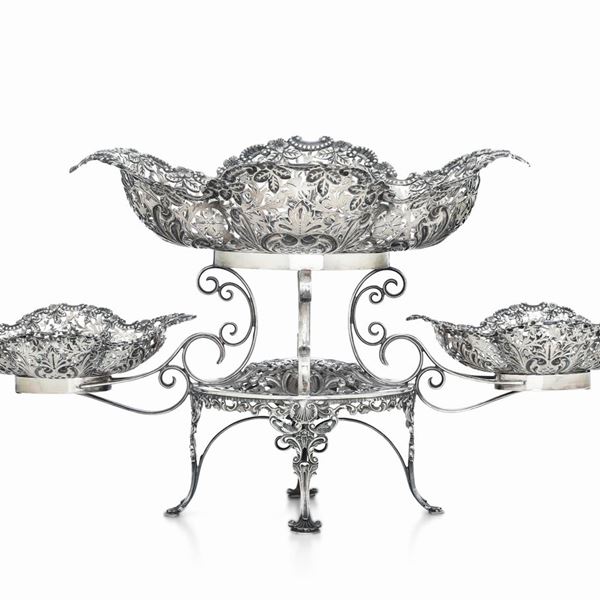 Epergne. Città di Sheffield, anno 1900. Argentiere James Dixon & Sons