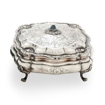 Portagioie, Manifattura artistica italiana del XX secolo (argento fuso, cesellato e pietra dura c...