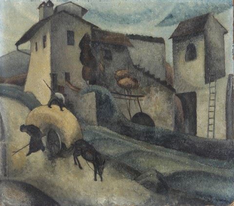 Guido Ferroni : Veduta di paese con figure  - olio - Asta Dipinti del XIX e XX secolo - Cambi Casa d'Aste