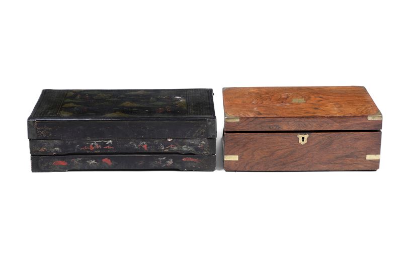Scrittoio da viaggio e scatola a "chinoiserie". Ebanisteria europea del XIX secolo  - Auction Antique - Cambi Casa d'Aste