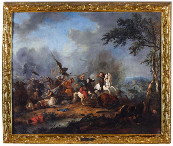 Scuola francese della fine del XVII secolo Scontro di cavalleria