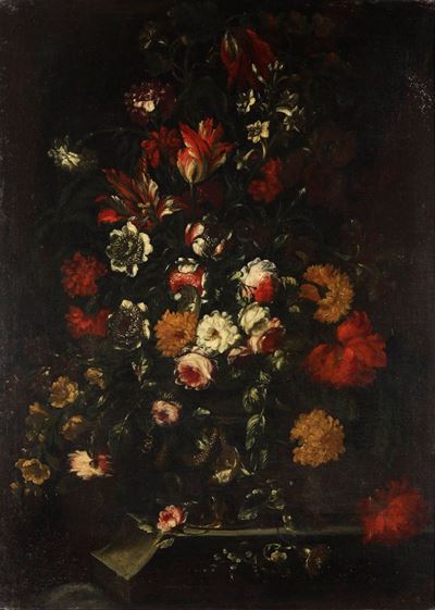 Scuola del XVII Secolo Natura Morta con Vaso di Fiori