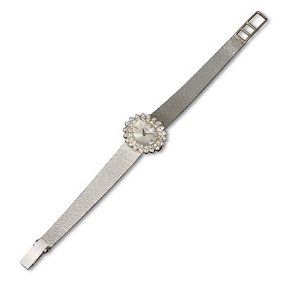 Lady in Oro Bianco 18k Carica Manuale con Ghiera in Brillanti e Bracciale Integrato, Quadrante Ar...