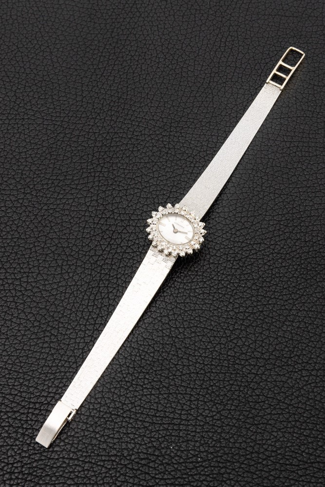 Longines - Lady in Oro Bianco 18k Carica Manuale con Ghiera in Brillanti e Bracciale Integrato, Q...