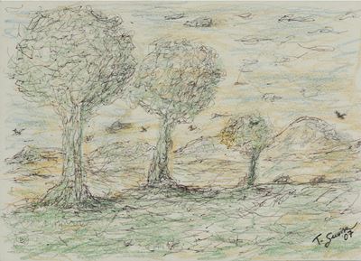 Tino Guarise, Alberi, inchiostro e pastelli su carta