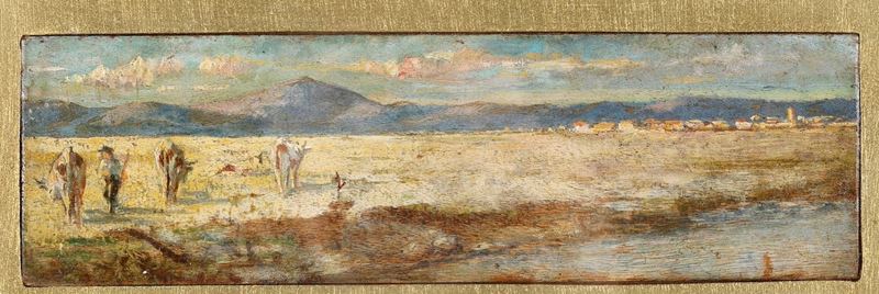 Pittore del XIX-XX secolo Paesaggio con mucche  - Asta Dimore Italiane - Cambi Casa d'Aste