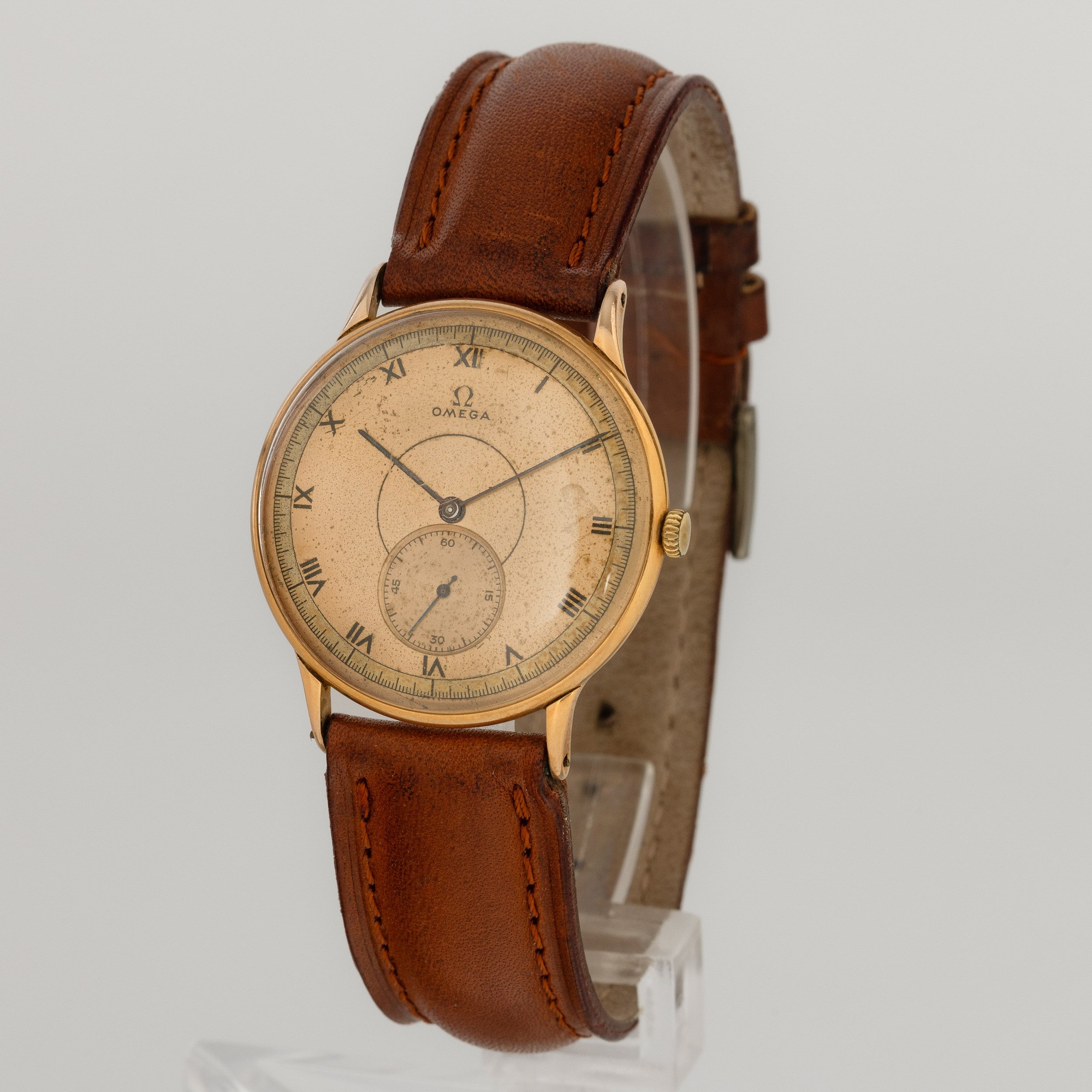 Omega - Solo Tempo Carica Manuale in Oro Giallo 18k, Quadrante Bitonale con Numeri Romani e Picco...