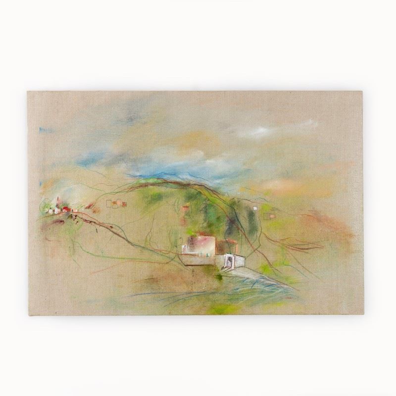 Andrej Mussa : Rovezzano, un mulino razionalista  (2023)  - olio e matite colorate su tela - Auction Residenze d'Artista (Artists' Stay) - Cambi Casa d'Aste